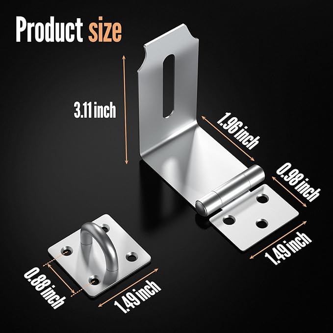 Door Lock Hasp Latch, 90 Degree Solid 304 Stainless Steel File Cabinet Hasp Lock Latch, Extra Thick Gate Lock Hasp Padlock with Keys Brushed Finish (1.96 Inch, Silver)