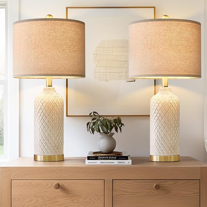 24.25" Modern Ceramic Table Lamps Set of 2 - Gold, Boho & Farmhouse Style for Living Room, Bedside & End Tables