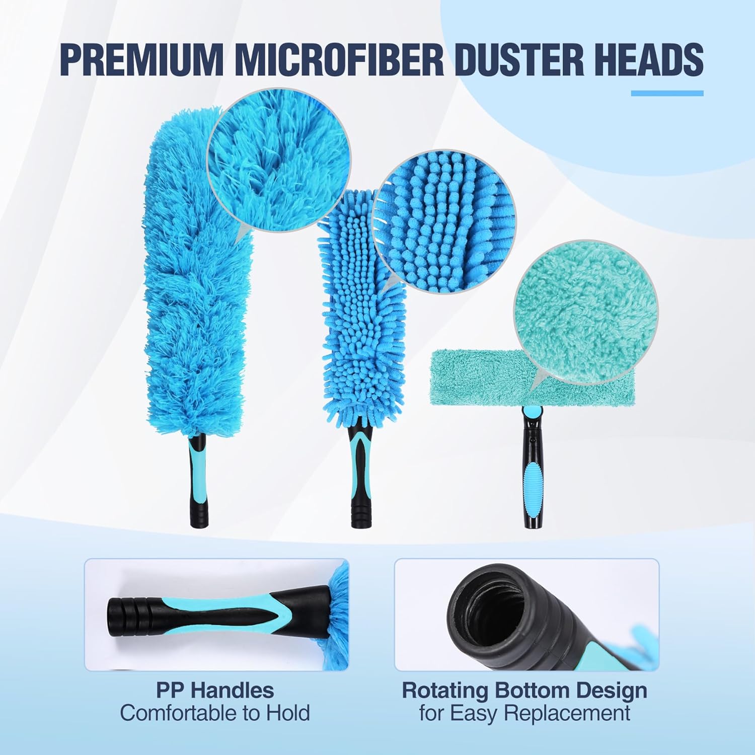 Lineslife High Ceiling Duster Kits with 4-8ft Heavy Duty Extension Pole,Extendable Reusable Cobweb,Window Cleaning Squeegee,Ceiling Fan Duster,Boat Hook, for High Roof and Glass Surfaces