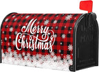 Kawani Merry Christmas Mailbox Cover Winter Snowflake Red Black Buffalo Plaid Christmas Decorative Mailbox Cover Magnetic Standard Size 21x18 Inch Xmas Post Box Cover Wraps for Garden Yard Decor