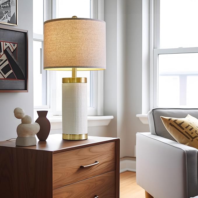 24.5 inches Modern Ceramic Bedside Lamp Set of 2 for Bedroom Decor Farmhouse Table Lamp for Living Room Office Dorm