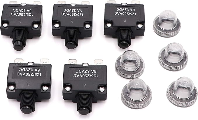 5PCS 5Amp Circuit Breakers with Manual Reset 32V DC,AC125-250V with Quick Connect Terminals