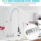 Spray Valve with 60" Flexible Stainless Steel Hose & Pre-Rinse Overhead Spring, Commercial Faucet Flexible Hose with Spray Head Replacement Kit for Commercial Restaurant Industrial Kitchen Sink Faucet