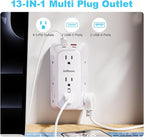 Outlet Extender Wall Charger with Multi Plug Adapter 9 AC Outlets 4 USB Charging Ports 1875W 1050J Surge Protector Power Strip Spaced Splitter for Home, Travel, Dorm Room Essentials
