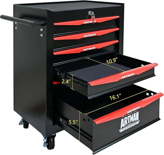 6-Drawer Steel Rolling Tool Cart with Wheels & Handle, Heavy-Duty Tool Chest Storage Cabinet for Garage and Workshop