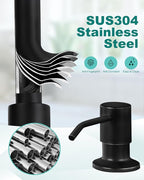 Black Kitchen Faucet with Soap Dispenser: 3-Function Kitchen Faucet with Pull Down Sprayer - Stainless Steel Single Handle Sink Faucet with Deck Plate for Farmhouse Laundry