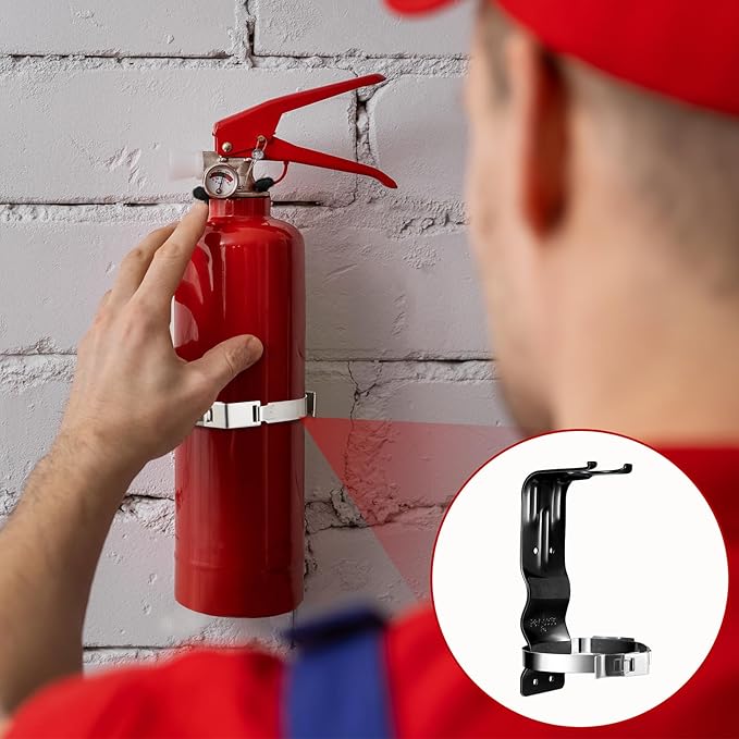 Therwen 2 Pack Fire Extinguisher Bracket 5 lb Wall Mount Stainless Steel Fire Extinguisher Holder for Home Truck Vehicle, Black