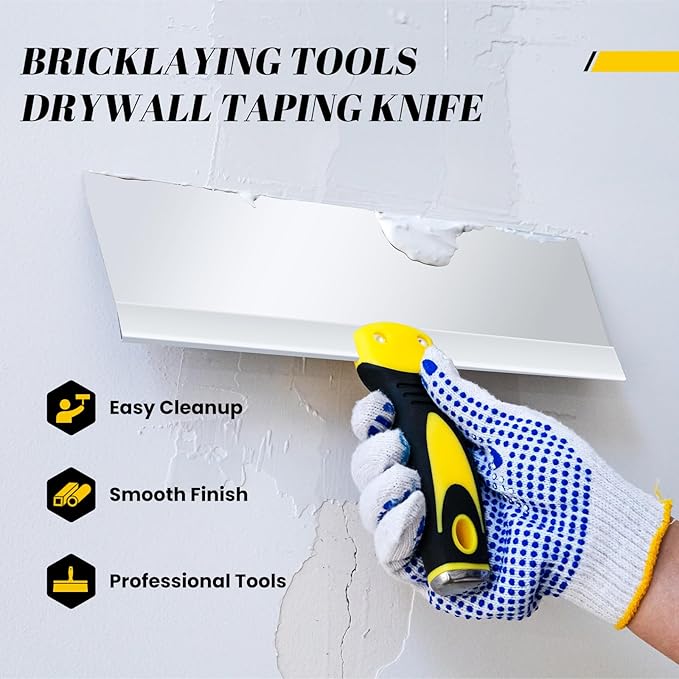 Mister Rui 12" Stainless Steel Taping Knife, Drywall Knife with Soft Grip Handle, Spackle Knife, Plastering Tool, Corrosion-Resistant Tools for Drywall Joint Taping