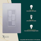 TOPGREENER Elite Series Kalide Dual Load Dimmer Light Switch, Double LED Dimmer Switch, Full Range Dimming, Single Pole, 120VAC, 60Hz, 200W LED/CFL, Neutral Wire Not Required, TGDDS-SV, Silver