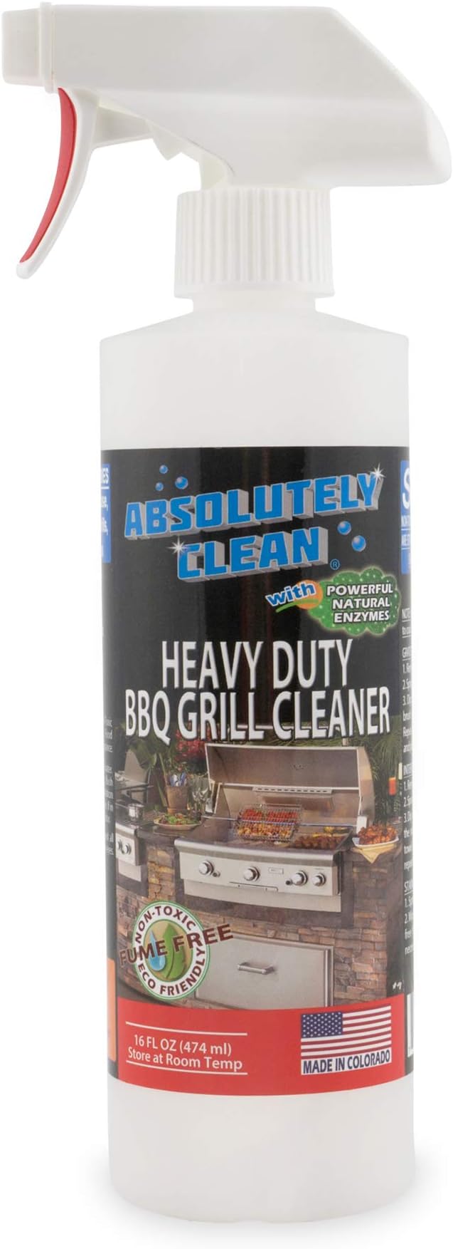 Absolutely Clean IT JUST WORKS GREAT as Grill Cleaner Spray! - Professional Strength, Natural Enzyme Formula - Fast Acting, Fume Free - USA Made (16oz Spray Bottle)