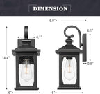 zeyu 1-Light Exterior Light Fixture, 14.4 Inch Outdoor Wall Lantern for Patio House, Die-Cast Aluminum with Seeded Glass, Black Finish, ZD99B BK