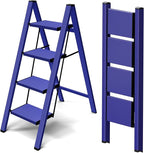 Taranta 4 Step Ladder,Aluminum Lightweight Folding 4 Step Stool with Anti-Slip Wide Pedal,330lbs Capacity Step Ladder for Household,Kitchen,Office - Blue