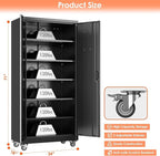 Garage Storage Cabinet with Wheels & Pegboard, 71" H×34" W×18" D Locking Metal Storage Cabinet with 2 Doors and 5 Adjustable Shelves for Garage Home, Assembly Required, Black
