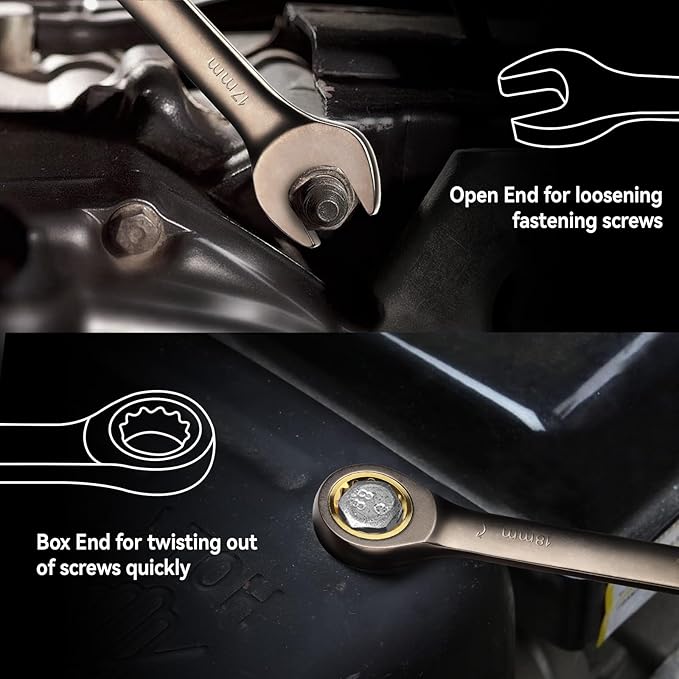 DISEN 13pcs 90-Teeth Ratchet Wrenches Set, Fixed Head Metric Ratcheting Wrench Set 6, 8, 9, 10, 11, 12, 13, 14, 15, 16, 17, 18, 19MM, Cr-V Constructed, Nickel Plating with Organizer