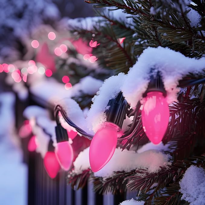 Brightown C9 LED Replacement Christmas Bulbs, 25 Pack Pink Shatterproof C9 Bulbs, Waterproof Commercial LED Holiday Bulb for Christmas String Light, E17 Intermediate Base, Dimmable