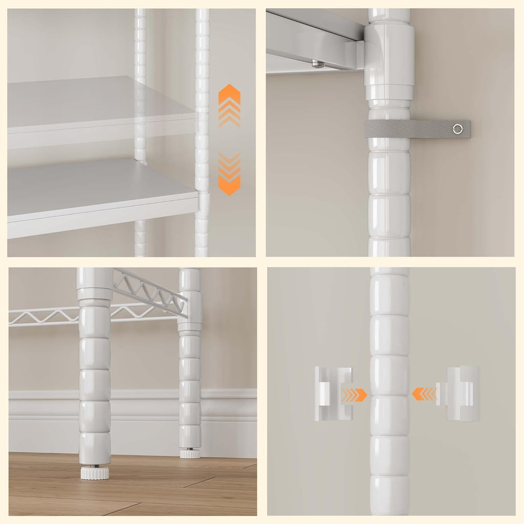 CABIHOME 5-Tier Over-The-Washer Shelf - Adjustable Height Laundry Organizer Space Saver, Double-Layer 100lb Shelves, 2 Hooks for Bathroom/Balcony (White)