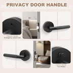 6 Pack Black Door Handles with Lock, Keyless Privacy Door Lever for Bedroom and Bathroom, Modern Knurled Reversible Handle Lever