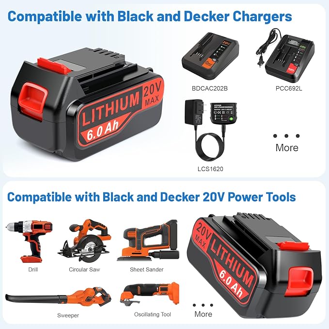 ARyee 4-Pack LBXR20 20V 6.0Ah Replacement for Black and Decker 20V Lithium Battery Compatible with LB20 LBX20 LBXR2020 LBX4020 LB2X4020 LBXR20-OPE LBX4020 LST220 Cordless Power Tools