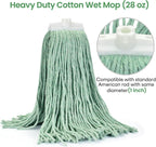 Matthew Cleaning Screw-on Heavy Duty Cotton Wet Mop Replacement Heads(Green, Large,3Pack) with 2 Pack Microfiber Cloth for Residential & Commercial Floor Cleaning Use- Fit Standard American Screw