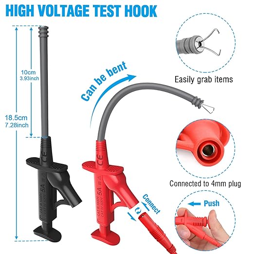 25PCS Multimeter Test Leads Kit, Test Leads Set with Replaceable Alligator Clips,Wire Piercing Probes, Alligator Clips,Test Hook Clips,Test Tweezer for Digital Electrical Multimeter Testing