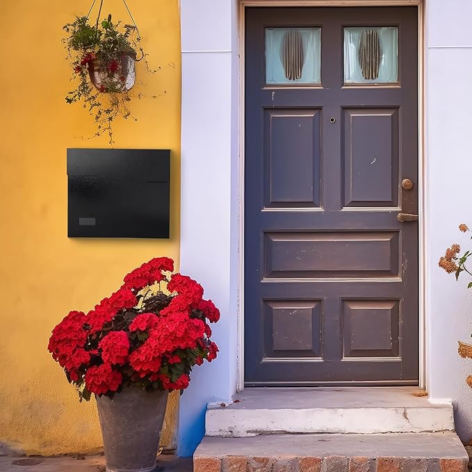 xydled Mailbox Wall Mount Mailboxes for Outside, Large Capacity Steel Hanging Metal Mailbox, Modern Post Box, Black,14.6''x12.2''x4.1''