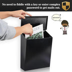 KYODOLED Convenient and Durable Wall Mount Mailbox for Outside, Easy Installation, Ample Storage Space to Accommodate Standard-Sized Letter, Magazine, Check, Black, Drop Box for Home or Apartment