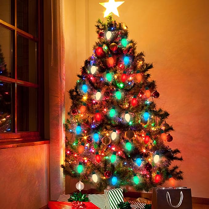 C7 Vintage Christmas Lights, Multicolor Lights Bulbs for Hanging String Lights Outdoor, Great for Holiday Party Wedding Christmas Decorations (25 Pack C7 Bulbs)