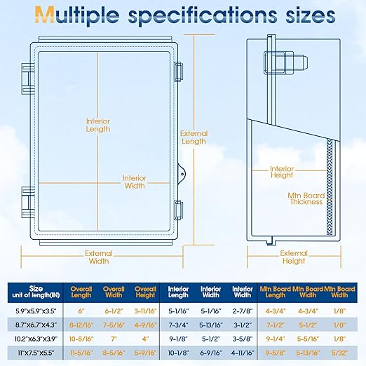 Waterproof Outdoor Project ABS Plastic Junction Box IP67 Weatherproof Dustproof Enclosure with Hinged Cover, Mounting Plate,Wall Brackets for Power Project (8.7"X6.7"X4.5")
