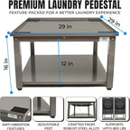 Washer and Dryer Pedestals - 29" W, 16" H, Gray Steel Universal Fit with Major Brands, Leak-Proof Laundry Pedestal with Drain Pan & Hose, Washer and Dryer Stand for Back Pain Relief, 800 lbs Capacity
