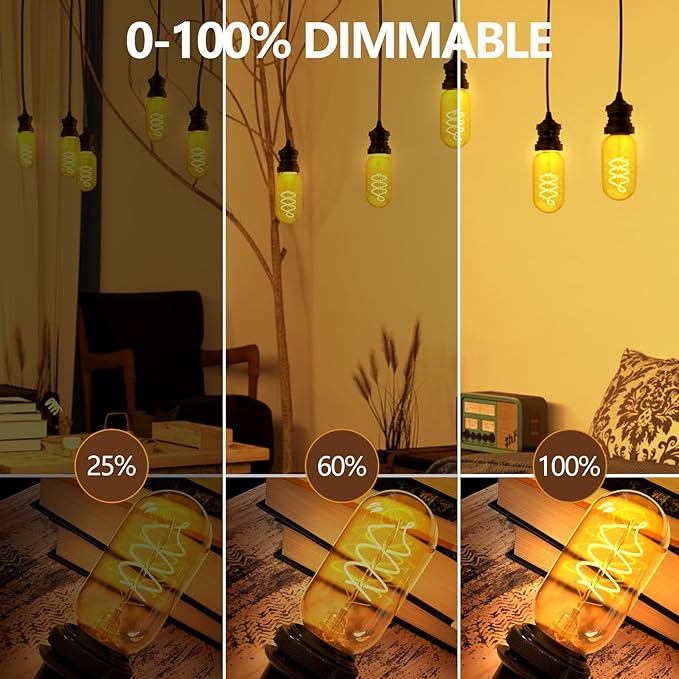 E26 LED Bulbs， 4W Equivalent 40 watt,Vintage Edison Bulbs, Warm White 2700K Amber E26 Edison Bulbs dimmable, Tubular T45 LED Light Bulb, AC120V, 400lm, CR90+,Gold Glass, Pack of 4