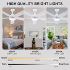 52 Inch Ceiling Fans with Lights and Remote/APP Control, Modern Ceiling Fan with RGB Lights for Bedroom Living Room Patio Porch Outdoor, Reversible Quiet Motor, 5 Wood Blades, White