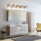 5 Light Brushed Nickel Vanity Lights Bathroom Lighting Fixtures Over Mirror, Modern Bathroom Lights with Clear Glass Shade, Farmhouse Vanity Wall Sconces Lighting for Bedroom Living Room