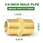 TAISHER 2PCS Brass Pipe Fitting Adapter, Hex Nipple,1/4-Inch Male Pipe x 1/4-Inch Male Pipe