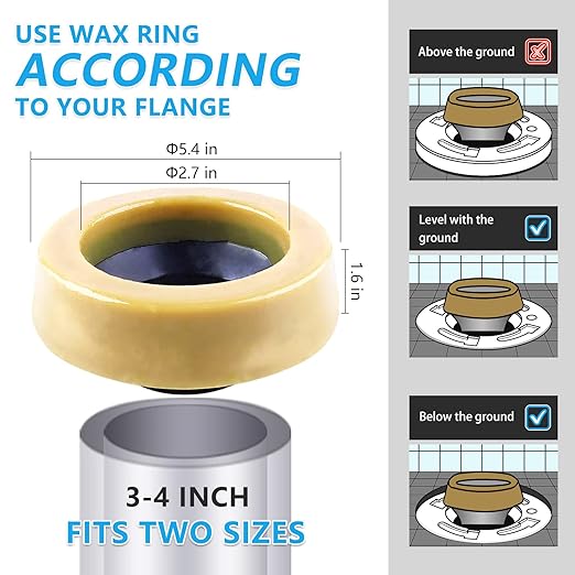 Extra Thick Toilet Wax Ring with Reinforced Polyurethane Core and PE Flange for Sealing Odors and Water Leaks Toilet Wax Ring for 3" and 4" Downspouts