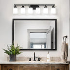 6 Light Bathroom Vanity Light, Modern Matte Black Bathroom Light Fixtures with Square Frosted Glass, Wall Sconces fixtures Over Mirror Restroom,Living Room Hallway E26