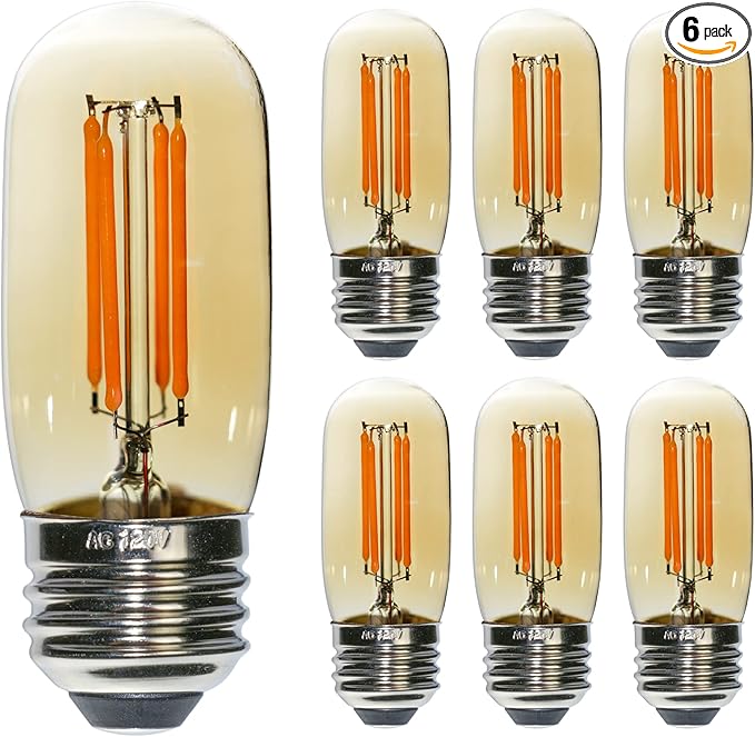 6 Pack T32 T12 Dimmable Tube LED Bulb, 4W Equivalent to 40W Amber Glass Warm E26 Base for Chandeliers, Wall sconces, Floor Lamps, Table Lamps and Other Indoor Lighting fixtures