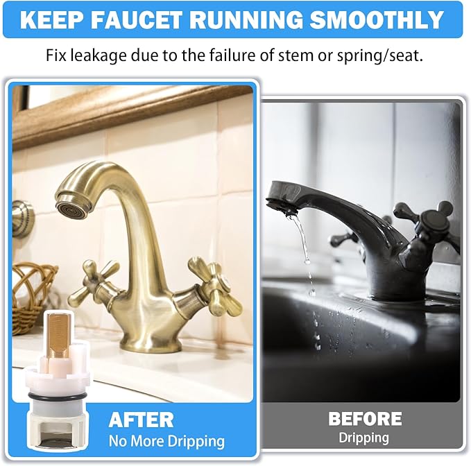 RP25513 Faucet Stem Assembly Compatible with Delta Two Handle Faucet Repair Kit with RP4993 Rubber Seat and Spring, Replacement Stems Cartridges for Delta Bathtub Shower Sink Bathroom Faucet, 2-PACK