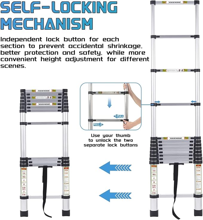 RIKADE Telescoping Ladder 6.5FT & Attic Ladder, Heavy Duty Aluminum with Non-Slip Feet, 330lb Capacity for RV, Attic, Roof & Multi-Surface Use