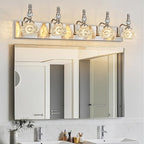 Modern Glass Crystal Vanity Light - Vintage Bathroom Lighting Fixtures Over Mirror, 5 Light Vanity Lights G9 Bulb (35.43 Inch, Nickel)