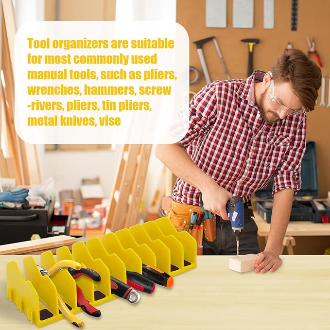 Plier Organizer, 4 Pack Pliers Organizer for Tools Cutters with Extendable Design & Non-Slip Rubber Base, 40 Slots Drawer Organizers for Tools, Wrenches, Screwdrivers,Green&Yellow