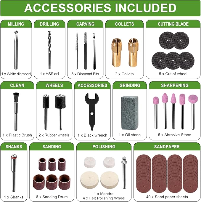 PHALANX 8V Cordless Rotary Tool Kit, 2.0 Ah Battery Rechargeable Rotary Tool with 73pcs Accessories, 5-Speed LED Light, Idea for Sanding, Carving, Polishing, Engraving, Wood Carving, Pet Grooming