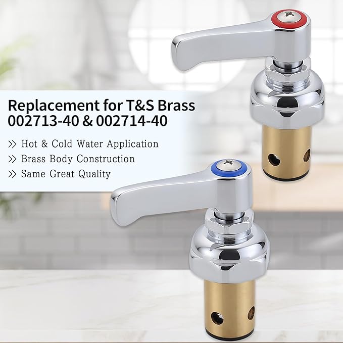 Hot and Cold Side Handle Stem Assembly for T&S Brass Eterna Spindle Assembly, Replace 002713-40 & 002714-40 Fits for All T&S Faucets Valve Replacement Part