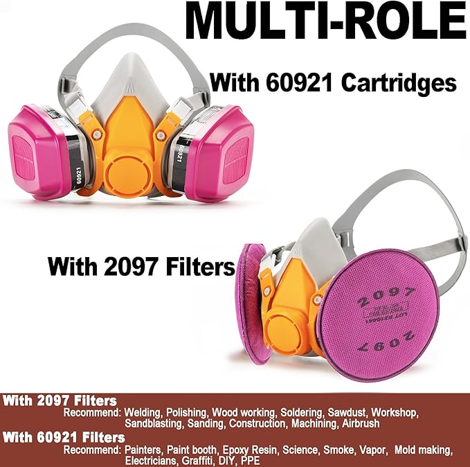 RANKSING Respirator Mask with Filters and Glasses to Against Dust Gases Fumes in Painting Spraying Sanding Orange/Pink