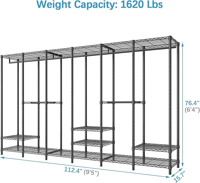 VIPEK V60 Extra Large Portable Closet Rack Heavy Duty Clothing Rack for Hanging Clothes Freestanding Wardrobe, Metal Closet for Bedroom Storage and Organizer, Load 1620lbs, Black