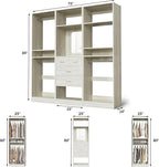 Unikito 75” Closet System with 4 Drawers, 6.3FT Wood Walk in Closet Organizer with Hanging Rods and Mirror, Reversible Large Closet Wardrobe with Shelves, Max Load 2000 LBS, White Oak