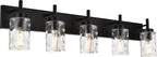BONLICHT Modern Bathroom Lighting Over Mirror 5-Lights Rustic Bath Vanity Wall Mounted Light Fixtures Black Farmhouse Wall Sconce Lamp with Clear Hammered Glass Shade for Kitchen Living Room Hallway