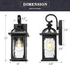 zeyu 2 Pack Outdoor Wall Lamps, 15-inch Black Exterior Light Fixtures for Patio House, Die-Cast Aluminum with Water Ripple Glass, Black Finish, ZD100B-2PK BK-WP