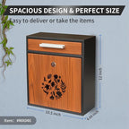 Wall Mount Mailbox, Large Capacity Mailbox for House Outside Galvanized Steel Rust-Proof Metal Post Drop Box, 12"×10.5"×4.7" Flower Hollowed Wooden Patterned Metal Sheet Black