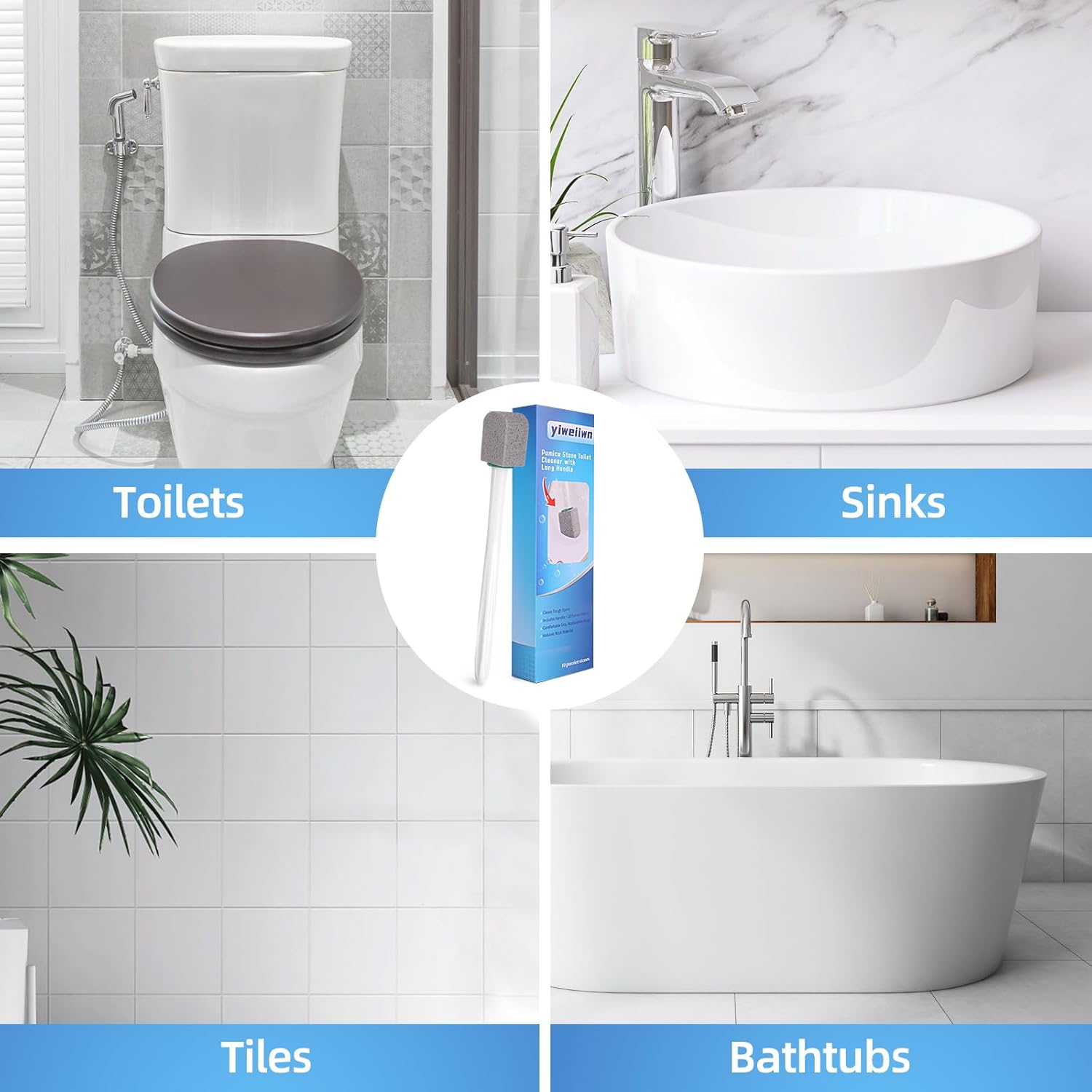 Pumice Stone Toilet Cleaner with Long Handle Pumice Stone Toilet Bowl Cleaner Rust and Grease Stain Clean Suitable for Toilets Bathroom Sink,BBQ 2Handle and 10Pumices Stones(Gray)