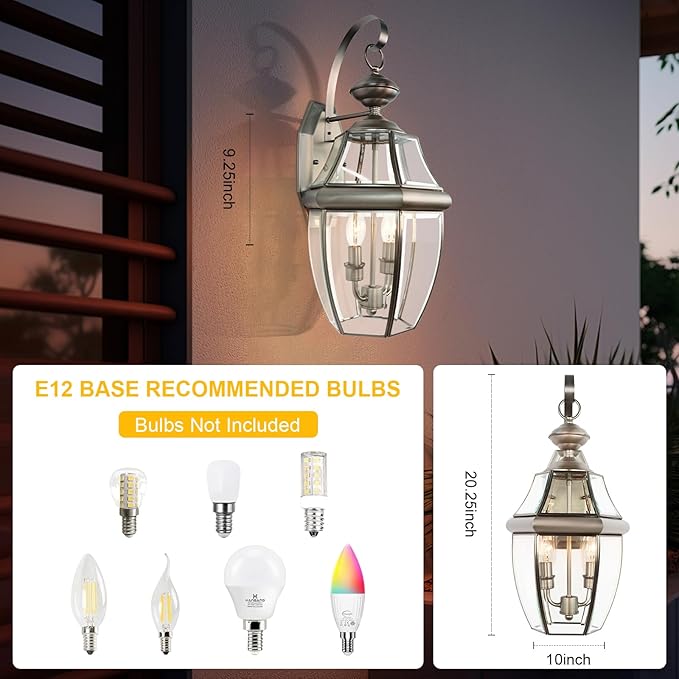 Outdoor Wall Lights, 20inch Large Exterior Lighting Fixtures, 2 Light Waterproof Wall Sconce with Glass Shades, Aluminium Outside Lanterns for Porch Farmhouse Patio Doorway Yard (E12 Base Max 40W)